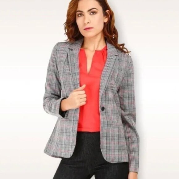 GAP Academy Blazer Grid Plaid Black White Red Preppy Sz 16 - Picture 1 of 11